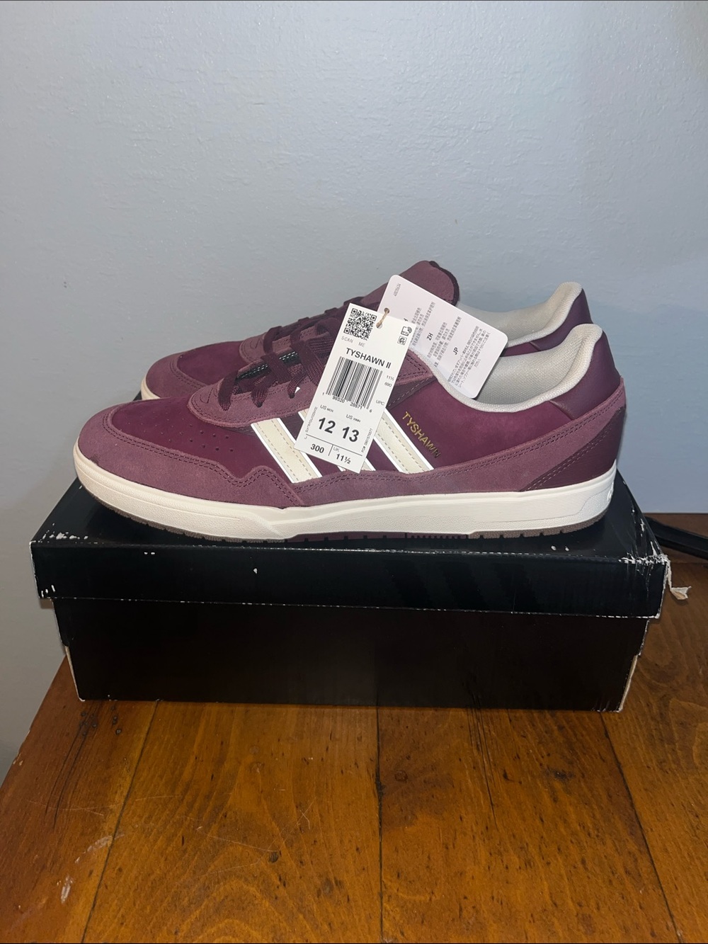 adidas Tyshawn Suede Sneakers in Burgundy with White Stripes